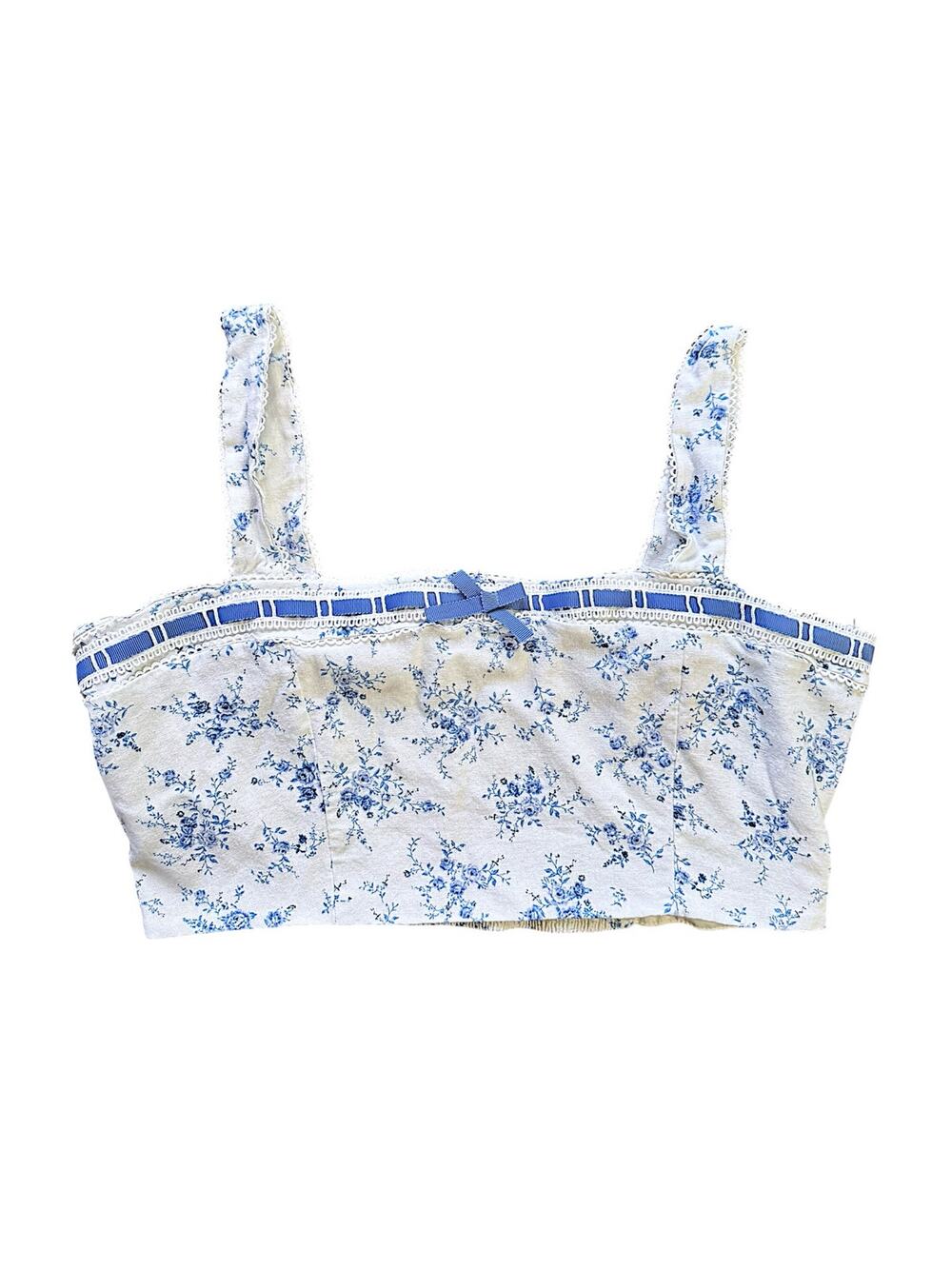 Altar’d State Blue Floral Cottagecore Smocked Corset Crop Top Size XL